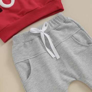 Toddler Baby Boy Valentines Day Outfit Infant Little Kids Long Sleeve Mama's Little Love Heart Sweatshirt Pants Set (Red, 2-3 Years)