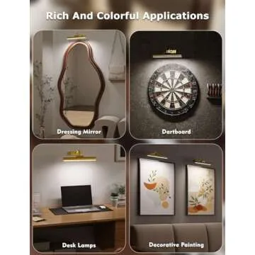Picture Light Battery Operated, 13in Wireless Art Light for Paintings, Dimmable 5000mAh Recharging Battery Picture Light with Remote Control for Wall, Gallery Dartboard Art Bedroom (Gold-2Pack)