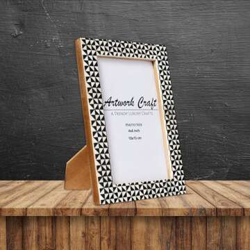 Artwork Craft Handmade Decorative White Bone Photo Frame Geometric Black Painting Vintage Boho Pictu...