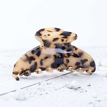 Prettyou Large Size 3.5" Handmade Celluloid French Design Barrettes Tortoise Shell Claw Fashion Accessories Hair Clip for Women (B)