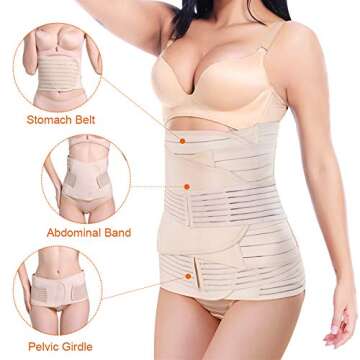 lifecolor 3 in 1 Postpartum Belly Wrap, Belly Girdle Support Recovery Waist Pelvis Belt Body Shaper ...