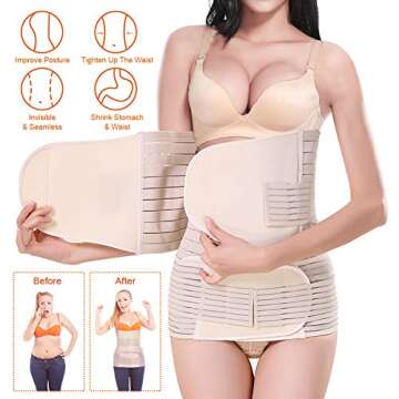 lifecolor 3 in 1 Postpartum Belly Wrap, Belly Girdle Support Recovery Waist Pelvis Belt Body Shaper Postnatal Shapewear, Nude XXL