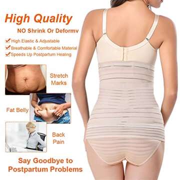 lifecolor 3 in 1 Postpartum Belly Wrap, Belly Girdle Support Recovery Waist Pelvis Belt Body Shaper Postnatal Shapewear, Nude XXL