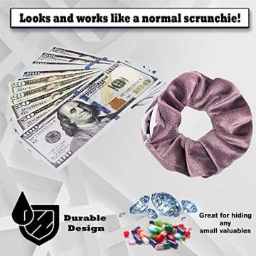 Zipper Scrunchie Safe (3 Pack) - Velvet Stasher scrunchies Compartment for Cash Cards Keys Pills Valuables | Hair bun ties Secret Pocket ponytails women Diversion safes disguise container Accessories