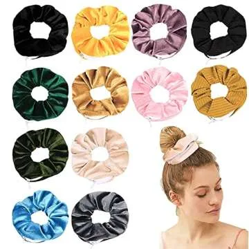 Zipper Scrunchie Safe (3 Pack) - Velvet Stasher scrunchies Compartment for Cash Cards Keys Pills Valuables | Hair bun ties Secret Pocket ponytails women Diversion safes disguise container Accessories