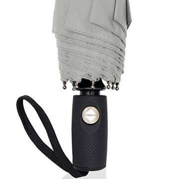 RainPlus Gray Windproof Travel Umbrella - Compact, Automatic, Folding and Portable - Umbrellas For R...