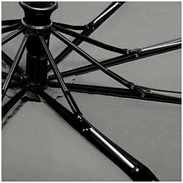 RainPlus Gray Windproof Travel Umbrella - Compact, Automatic, Folding and Portable - Umbrellas For Rain for Men and Women - Car, Backpack, Purse, Strong & Wind Resistant