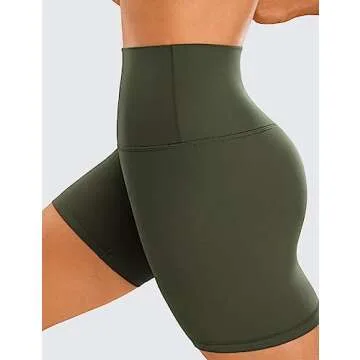 CRZ YOGA Womens ButterLuxe Biker Shorts 6 Inches - High Waisted Workout Running Volleyball Spandex Yoga Olive Green Small