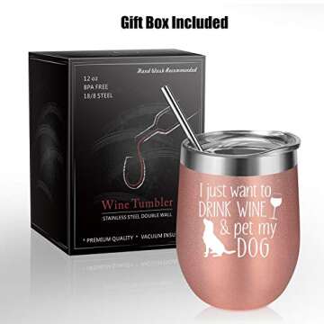 Dog Mom Gifts, Dog Lover Gifts for Women - Funny Gifts for Dog Lovers, Dog Gifts for Women - Dog Themed Birthday Gifts for Dog Owner, Dog Mama, Dog Lady, Dog People - Coolife Wine Tumbler Dog Mom Cup