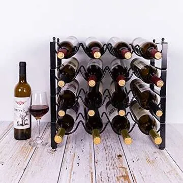 TONLEA 4 Tier Wine Bottle Holder, 16 Bottles Wine Storage, Wine Bottle Rack Stackable, Wine Storage Rack for Cabinet Pantry(Black, Version 1.0)