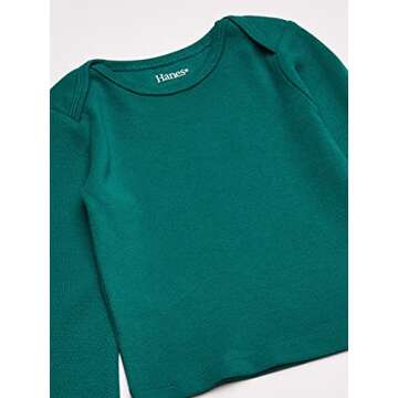 Hanes Kids Long-Sleeve Undershirt, Flexy Soft Knit Expandable Shoulder Pullover for Babies & Toddlers, 4-Pack, Blue/Green/Aqua, 12-18 Months