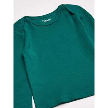 Hanes Kids Long-Sleeve Undershirt, Flexy Soft Knit Expandable Shoulder Pullover for Babies & Toddlers, 4-Pack, Blue/Green/Aqua, 12-18 Months