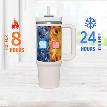 GYTMDCG 40 OZ Tumbler With Handle and Straw H2.0 FlowState Stainless Steel Vacuum Insulated Tumbler with Lid and Straw for Water, Iced Tea or Coffee, Smoothie and More（Rose Quartz）