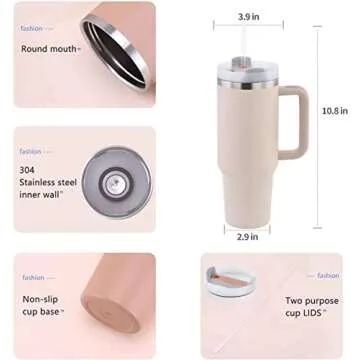 GYTMDCG 40 OZ Tumbler With Handle and Straw H2.0 FlowState Stainless Steel Vacuum Insulated Tumbler with Lid and Straw for Water, Iced Tea or Coffee, Smoothie and More（Rose Quartz）