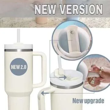 GYTMDCG 40 OZ Tumbler With Handle and Straw H2.0 FlowState Stainless Steel Vacuum Insulated Tumbler with Lid and Straw for Water, Iced Tea or Coffee, Smoothie and More（Rose Quartz）