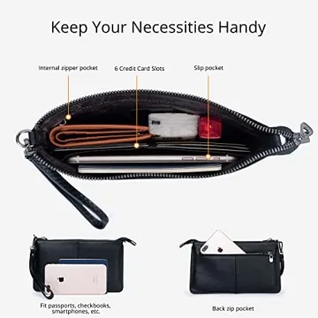 Bveyzi Black Leather Wristlet Clutch for Women
