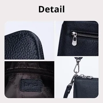 Bveyzi Black Leather Wristlet Clutch for Women