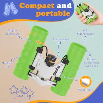 Obuby Real Binoculars for Kids Gifts for 3-12 Years Boys Girls 8x21 High-Resolution Optics Mini Compact Binocular Toys Shockproof Folding Small Telescope for Bird Watching,Travel, Camping, Light Green