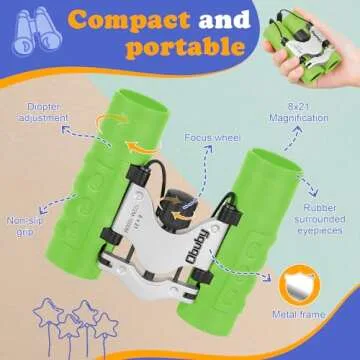 Obuby Real Binoculars for Kids Gifts for 3-12 Years Boys Girls 8x21 High-Resolution Optics Mini Compact Binocular Toys Shockproof Folding Small Telescope for Bird Watching,Travel, Camping, Light Green