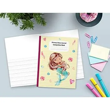 Mermaid Cari Primary Story Journal Composition Book: Grade Level K-2 Draw and Write, Dotted Midline Creative Picture Notebook Early Childhood to Kindergarten (Fantasy Ocean Watercolor Series)