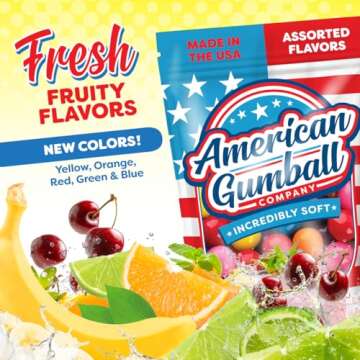 American Gumball Company - .62 inch Bubble Gum Balls for Small 1/2" Gumball Machine - 5 Assorted Flavors, Bulk Bag, 2 Pounds