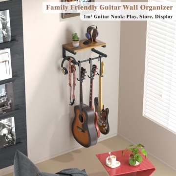 Keebofly Guitar Wall Mount Hangers: Rustic Shelf for 3 Guitars, Universal Fit for All Types