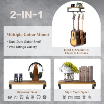 Keebofly Guitar Wall Mount Hangers for 3 Guitars with Shelf