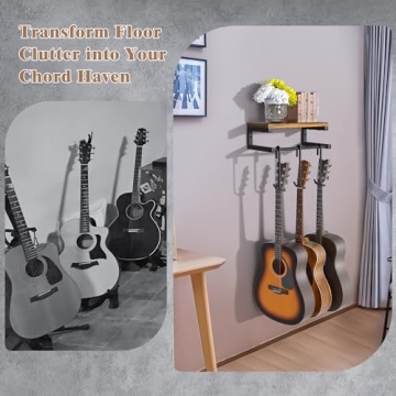 Keebofly Guitar Wall Mount Hangers for 3 Guitars with Shelf
