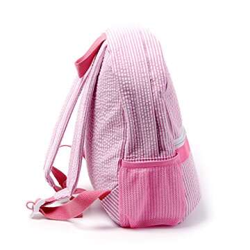 BLANKSMALL Toddler Backpack, Seersucker Small Kids Backpack, Classic Mini Preppy School Preschool Kindergarten Children Bag 12" H x 9.5" W for 2-5 Years (Pink)