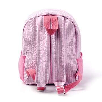 BLANKSMALL Toddler Backpack, Seersucker Small Kids Backpack, Classic Mini Preppy School Preschool Kindergarten Children Bag 12" H x 9.5" W for 2-5 Years (Pink)