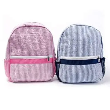 BLANKSMALL Toddler Backpack, Seersucker Small Kids Backpack, Classic Mini Preppy School Preschool Kindergarten Children Bag 12" H x 9.5" W for 2-5 Years (Pink)