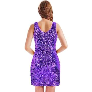 MANER Women's Sequin Dress Sparkly Glitter V-Neck Sleeveless Party Dress Club Cocktail Tank Dress (X...