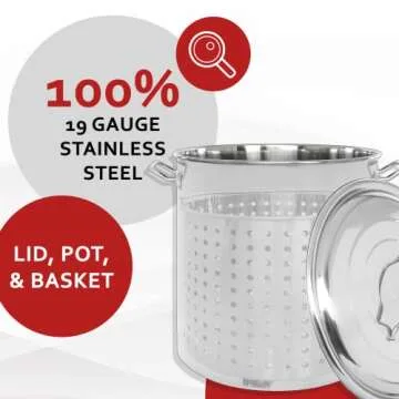 CONCORD Stainless Steel Stock Pot w/Steamer Basket. Cookware great for boiling and steaming (40 Quart)