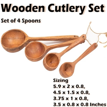 Measuring Spoon Set of 4 - Wood Kitchen Utensils for Cooking