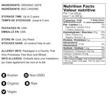 Organic Rolled Oats - Non-GMO & Kosher, 20 Pounds