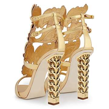 FSJ Women Gold Metal Chain High Heel Sandals in Gold Flame