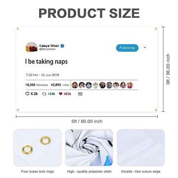 xiheer Kanye Tapestry Tweet flags, I be taking naps with Installation tool, Funny Flags for Room College University Dorm Guys Rapper wall Decorations meme Gift, 3x5 Ft