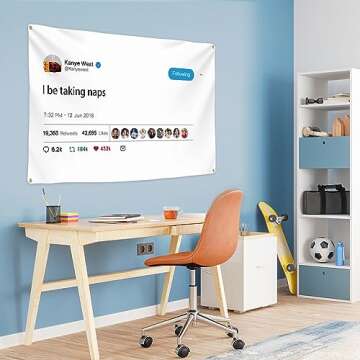 xiheer Kanye Tapestry Tweet flags, I be taking naps with Installation tool, Funny Flags for Room College University Dorm Guys Rapper wall Decorations meme Gift, 3x5 Ft