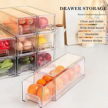 MANO 2Pack Clear Fridge Drawers Pull Out Stackable Refrigerator Drawer Organizer Bins Pantry Storage...