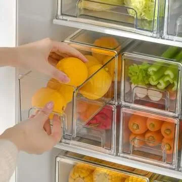 MANO 2Pack Clear Fridge Drawers Pull Out Stackable Refrigerator Drawer Organizer Bins Pantry Storage Box Plastic Food Containers for Kitchen Bathroom Office Closet(X-Small)