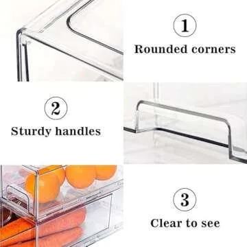 MANO 2Pack Clear Fridge Drawers Pull Out Stackable Refrigerator Drawer Organizer Bins Pantry Storage Box Plastic Food Containers for Kitchen Bathroom Office Closet(X-Small)