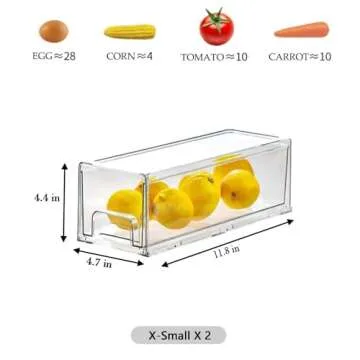 MANO 2Pack Clear Fridge Drawers Pull Out Stackable Refrigerator Drawer Organizer Bins Pantry Storage Box Plastic Food Containers for Kitchen Bathroom Office Closet(X-Small)