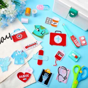 48 Pcs Nurse Iron on Patches Nursing Sew Iron on Applique Embroidered Patches Cute Medical Patch Decorative Repair Patch Nurse's Day Gifts DIY Crafts Accessories for Clothing Jacket Backpack Hat