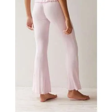 UAURORAO Women Floral 2 Piece Pajamas Set Y2k Long Sleeve V Neck Fitted Crop Top Leggings Set Casual Lounge Outfits Sleepwear(Button Down Pink,S)