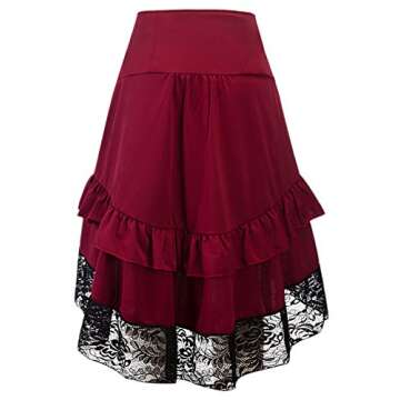Alivila.Y Fashion Womens Steampunk Skirt Victorian High Low Dress 31706-Red-S