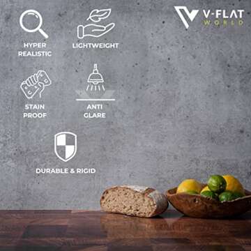 V-FLAT WORLD Duo Board Product Photography Backdrops - 2-Sided Background for Photography, Item & Food Photography Background - Includes 2 Legs & Board Mat - 24" x 24", Iced Concrete/Midnight Cement