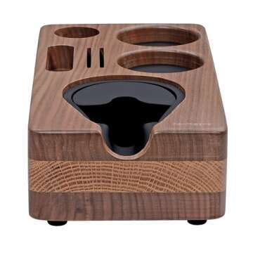 Normcore Espresso Tamping Station, Natural American Walnut Coffee Tamper Station Base Holder Stand for 51/54/58mm Portafilter, Tamper, and Distributor, Puck Screen Espresso Accessories