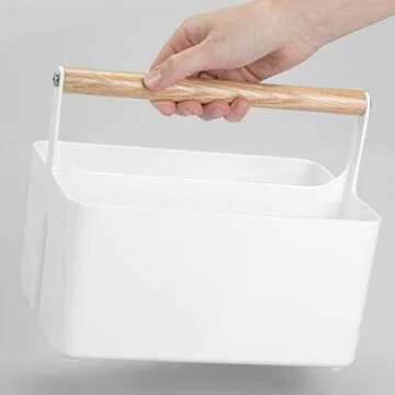 Stylish mDesign Portable Shower Caddy with Bamboo Handle