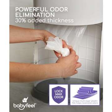 Babyfeel Refills Compatible with DEKOR PLUS Diaper Pails | 4 Pack | Exclusive 30% Extra Thickness | Diaper Pail Refills with Powerful Odor Elimination | Fresh Powder Scent | Holds up to 2320 Diapers