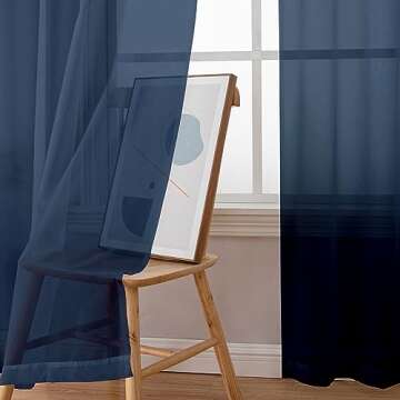 Simplebrand Blue Sheer Curtains 84 Inches Long, Light Filtering Rod Pocket Solid Color Sheer Window ...